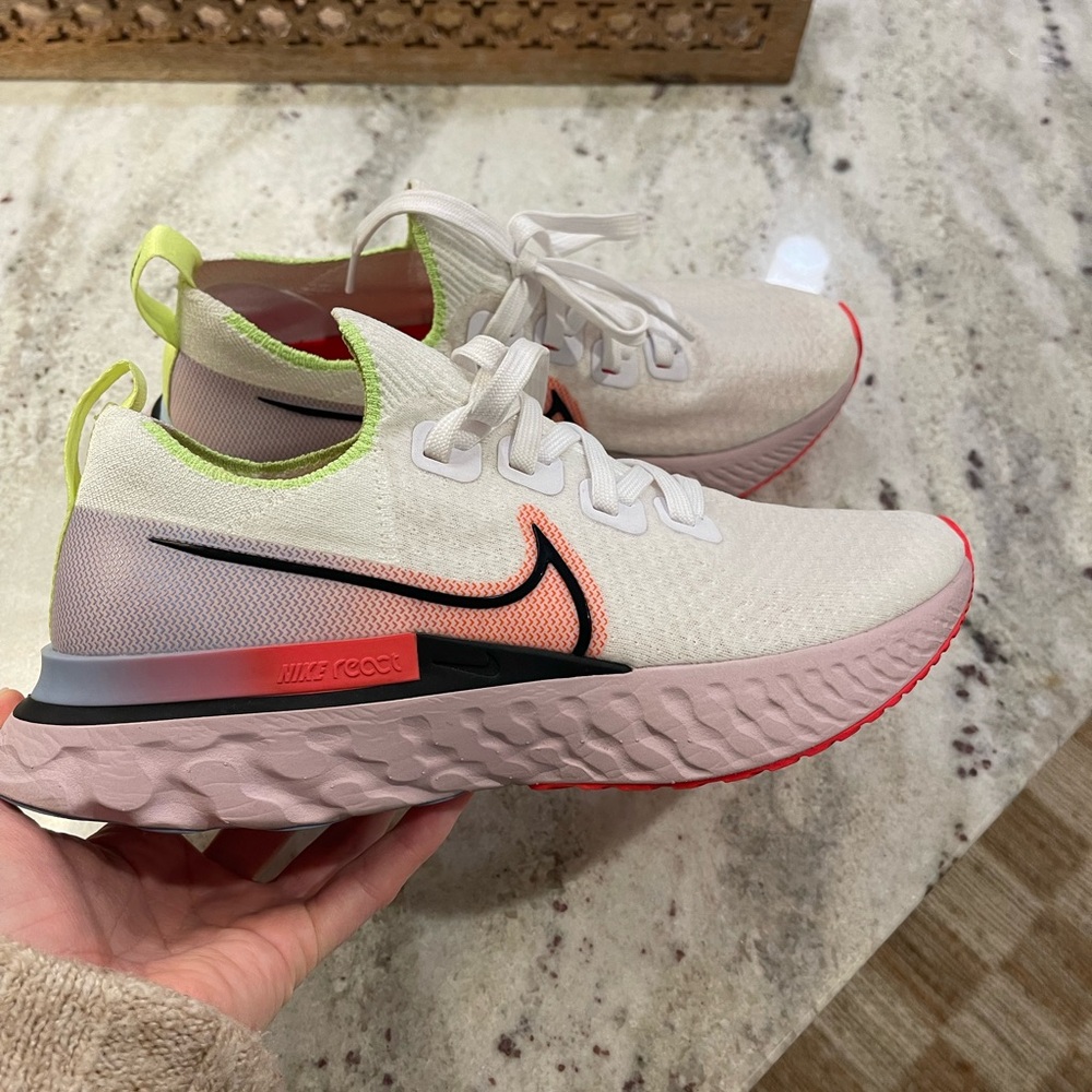 Nike React White and Neon Pink Sneakers
